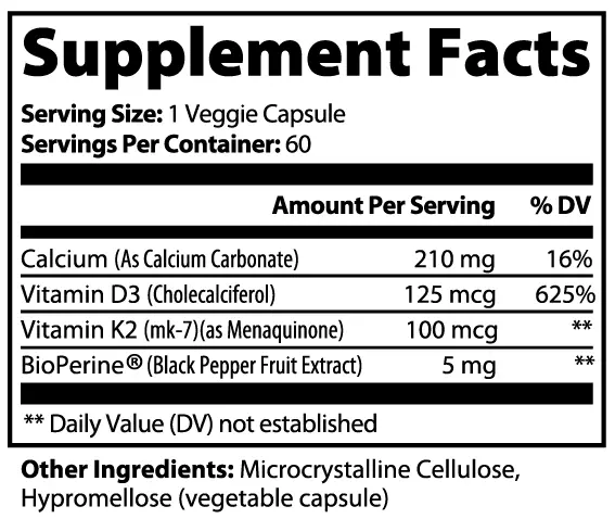 Vitamin D3 + K2 with Calcium & Bioperine Muscle Department